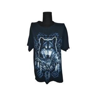 Vintage Wolf Native American Dreamcatcher Graphic T-Shirt Large